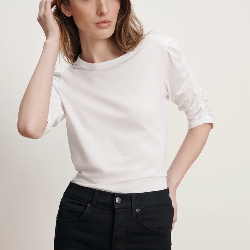 Veronica Beard Waldorf Ruched-Sleeve T-Shirt in White